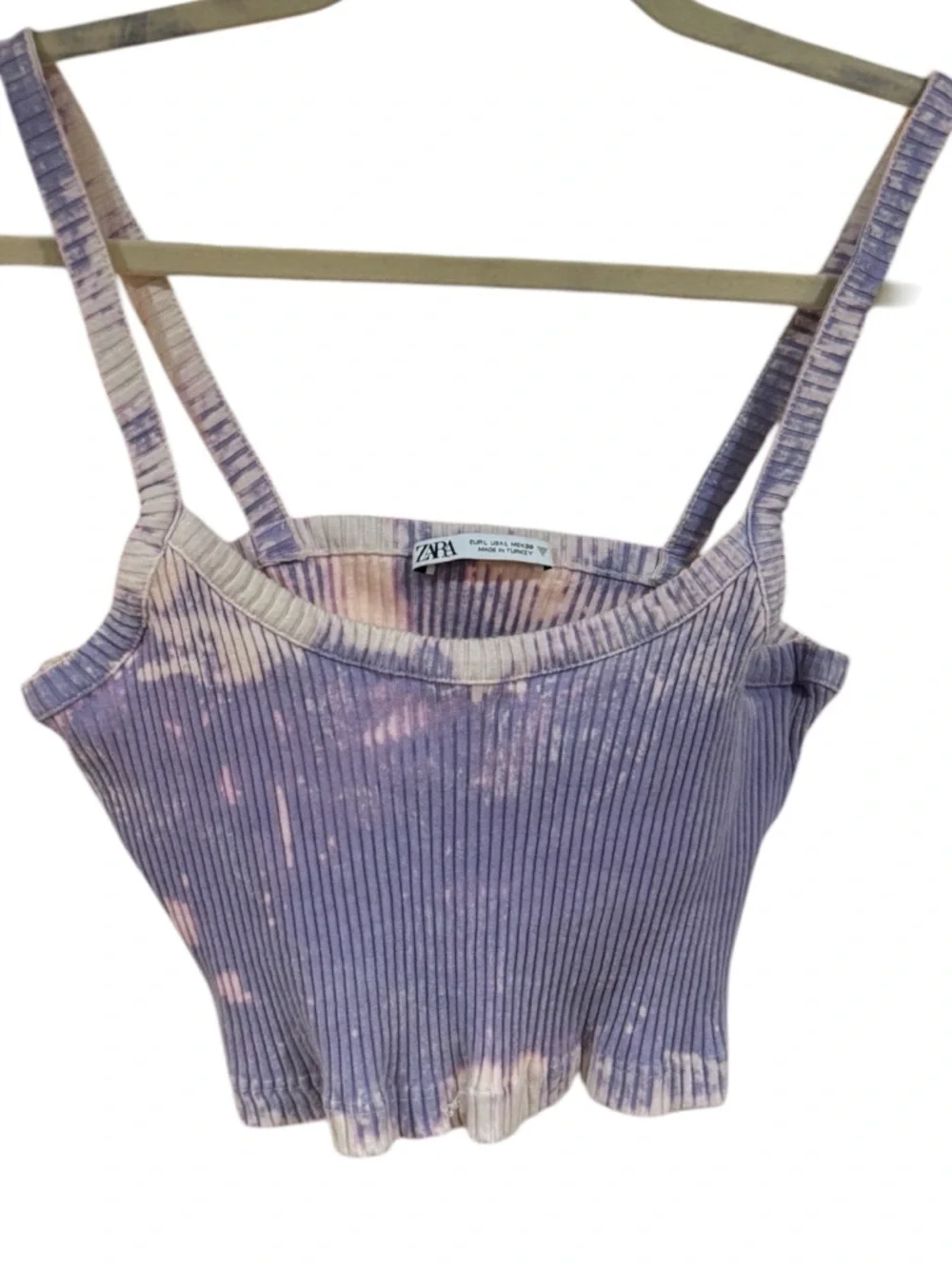 🦄 ZARA Purple Lavender Tie-Dye Ribbed Cropped Camisole Spaghetti Straps Tank 🦄 - Picture 4 of 4